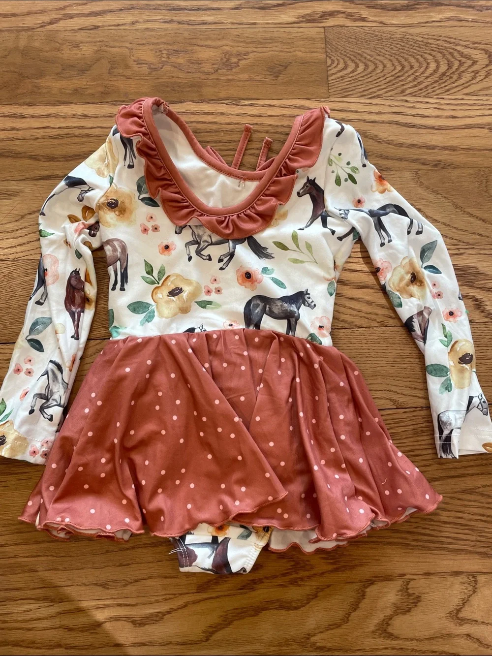 cheeky plum Rust & Cream Horse Floral Long Sleeve Dance Dress